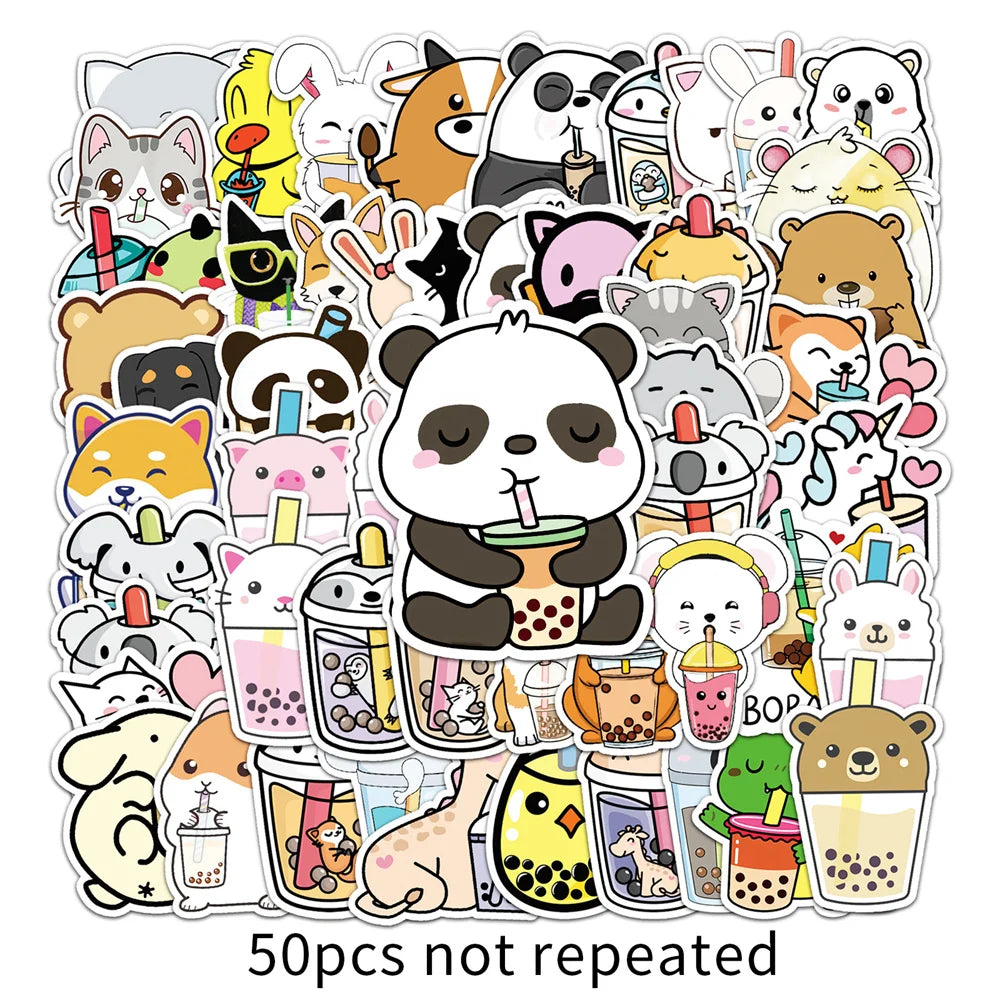 50PCS New Cute Personality Pet Milk Tea Creative Stickers Graffiti Decoration Suitcase Guitar Waterproof Stickers