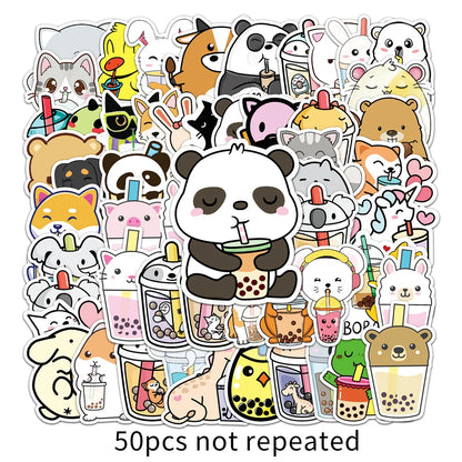 50PCS New Cute Personality Pet Milk Tea Creative Stickers Graffiti Decoration Suitcase Guitar Waterproof Stickers