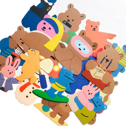 50PCS Cute Color Korean Bear Stationery Travel Bear Diary Luggage Waterproof Helmet Stickers