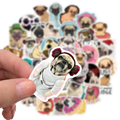 50PCS Cartoon Cute Pet Dog Bulldog Hand Account Material Mobile Luggage Decoration StickerPersonality Reward Toy Wholesale