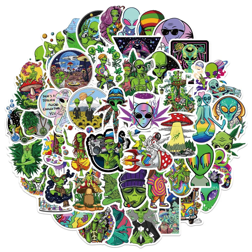 50PCS Personalized Alien Graffiti Trolley Case Scooter Refrigerator Water Cup Waterproof Child Sticker