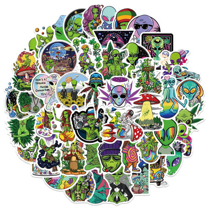 50PCS Personalized Alien Graffiti Trolley Case Scooter Refrigerator Water Cup Waterproof Child Sticker
