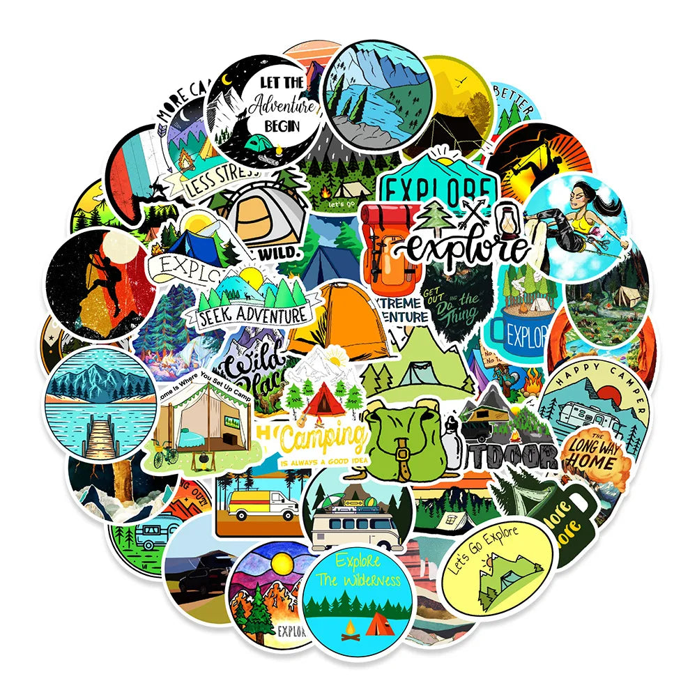 50PCS Cartoon Outdoor Camping Adventure Graffiti Stickers Skateboard Suitcase Mobile Phone PVC Stickers