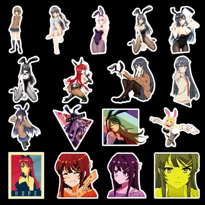 50 pieces of cartoon Japanese rabbit girl graffiti stickers, personalized DIY luggage, luggage guitar, phone case, car waterproof decorative sticker toys