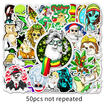 50PCS New Cartoon Spoof Smoking Graffiti Decorative Luggage Car Waterproof Sticker