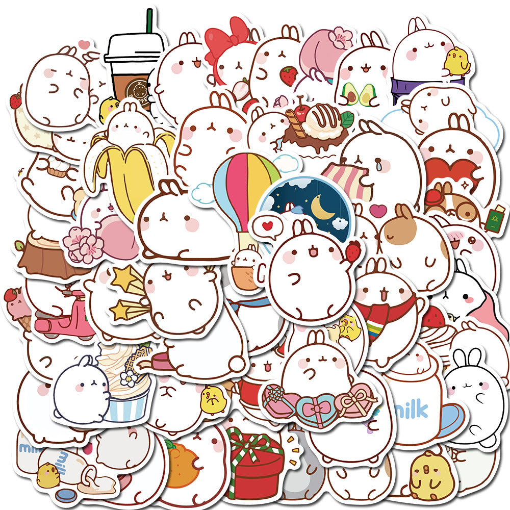 50PCS Cute Round Bunny Stickers - Circular Cartoon Decals for Planners, Laptops, Water Bottles & Kawaii Theme Gifts