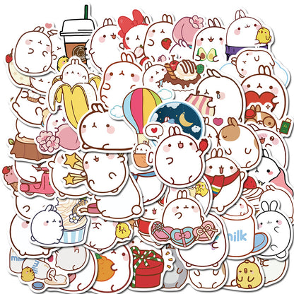 50PCS Cute Round Bunny Stickers - Circular Cartoon Decals for Planners, Laptops, Water Bottles & Kawaii Theme Gifts