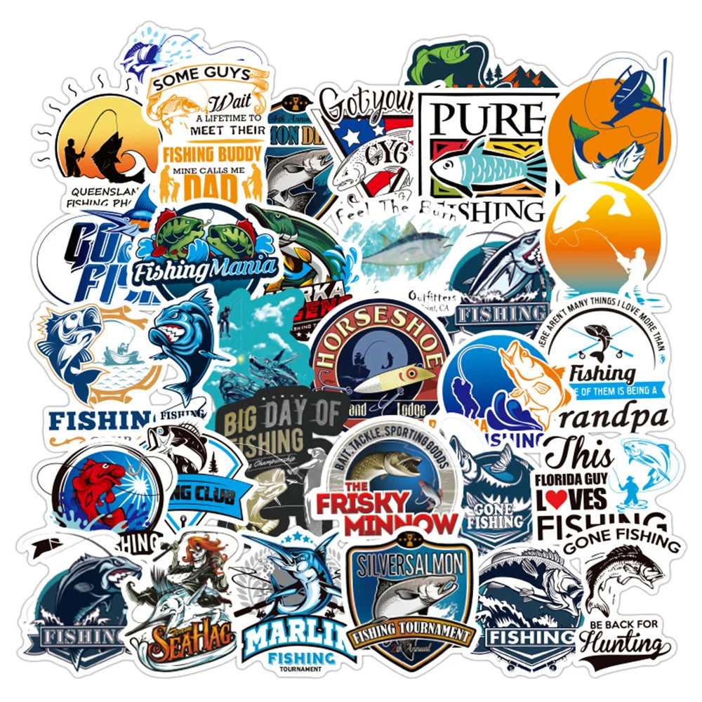 50PCS Cartoon Fishing Hobby Graffiti Laptop Guitar Motorcycle Luggage Skateboard Bike Waterproof Sticker
