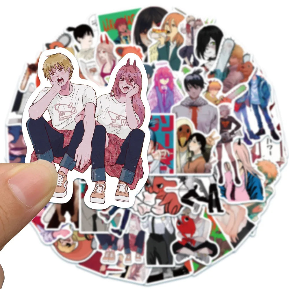 50PCS Anime Chainsaw Man Cartoon Cute Character Graffiti Sticker Suitcase Notebook Decoration Toy