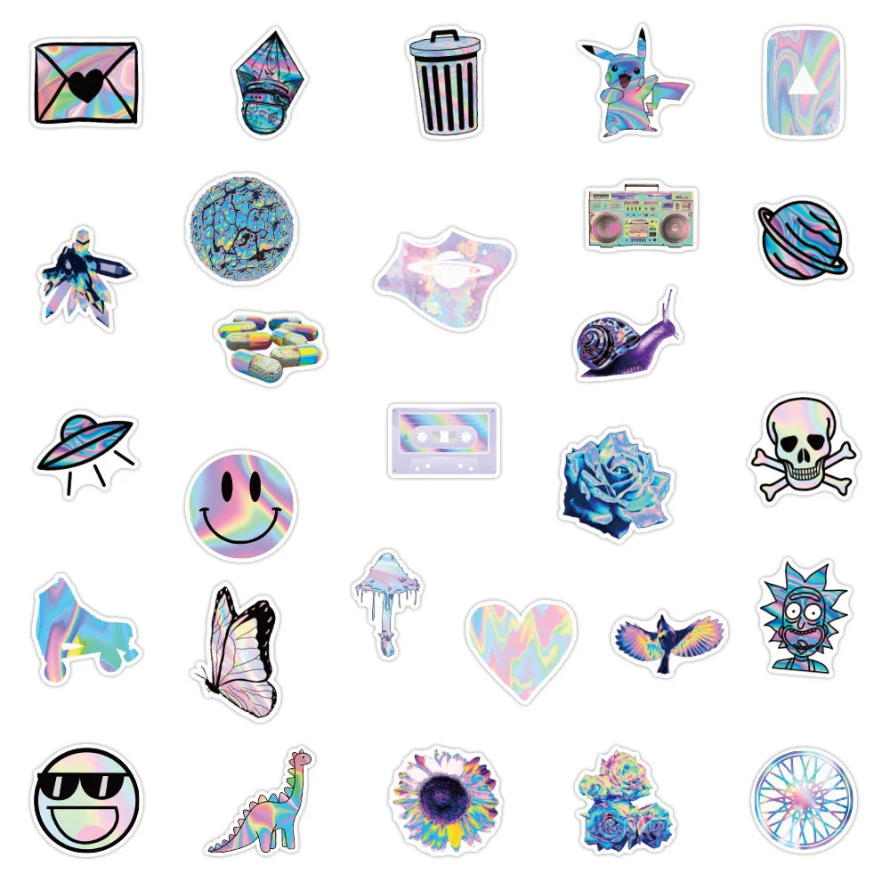 50pcs Holographic Series Graffiti Stickers Notebook Computer Skateboard Luggage Waterproof Stickers Customized