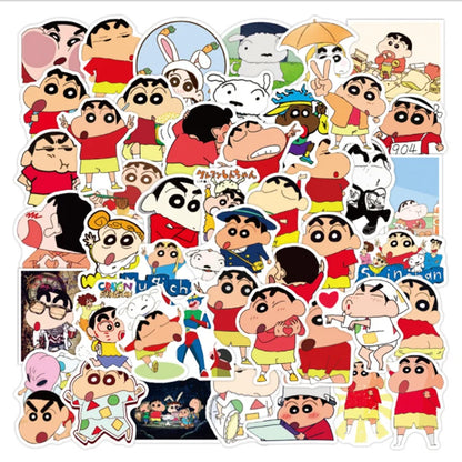 50PCS Art Illustration Popular Creative Cartoon Animation Crayon Shin-chan Decorative Style Graffiti Stickers Personalised Fashion Creative Trend DIY Exquisite Decorative Decals for Cups, Helmets, Skateboards Popular Stickers Toys