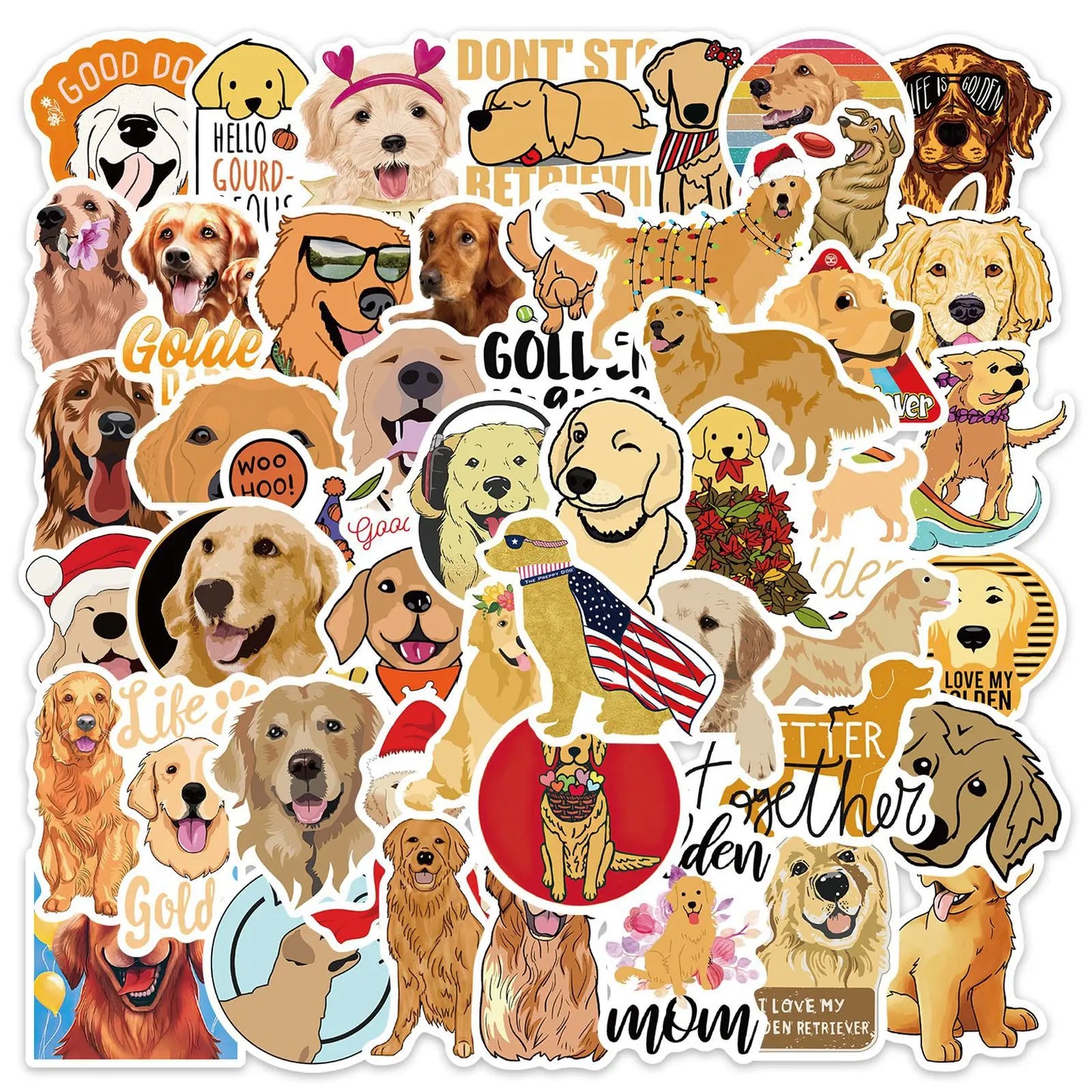 50pcs Cartoon Golden Retriever Stickers for Skateboard Computer Luggage Notebook Car Decal Children's Toys