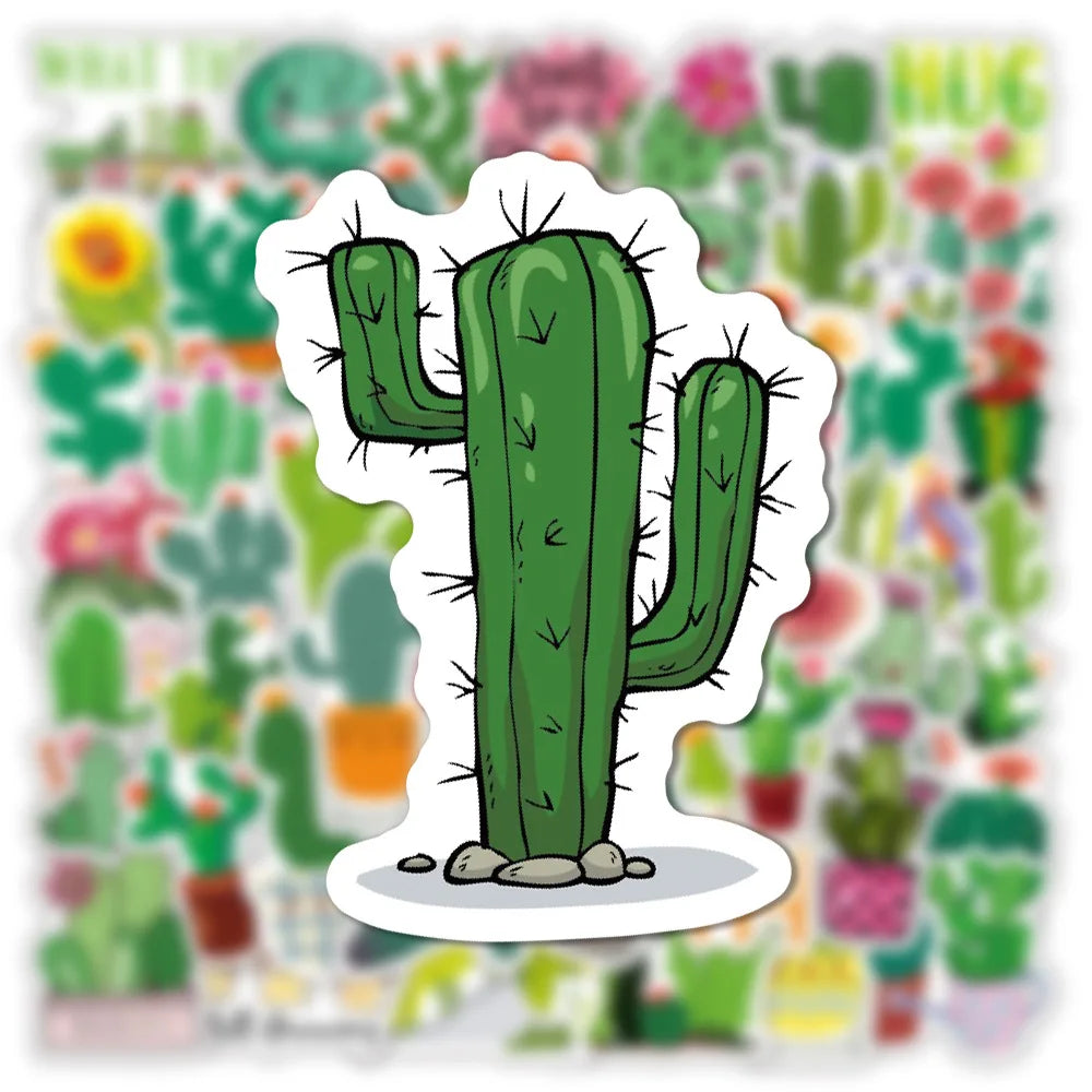50PCS New Cute Green Plant Cactus Graffiti Waterproof Sticker Suitcase Notebook Refrigerator Stationery BoxHelmet