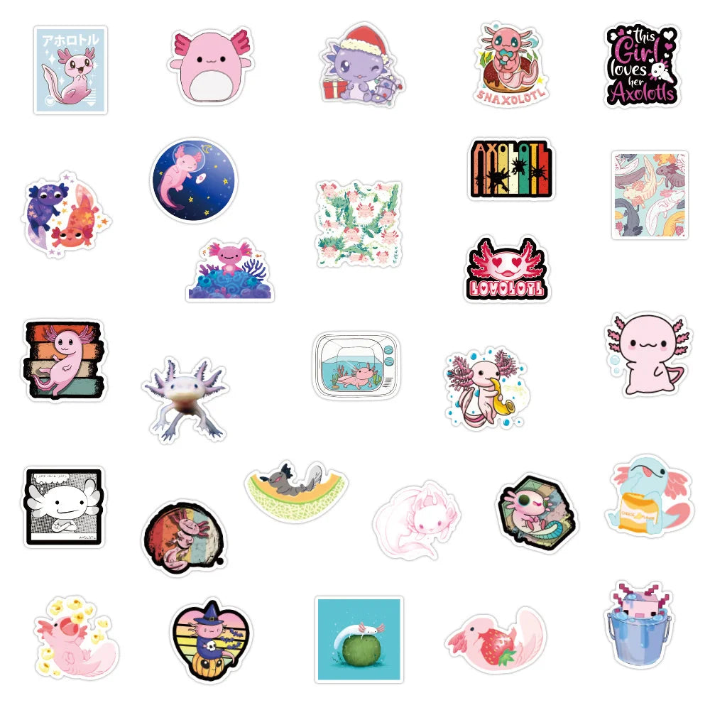 50PCS  New Cute Axolotl Graffiti Sticker Waterproof Luggage Laptop Scooter Water Cup Sticker