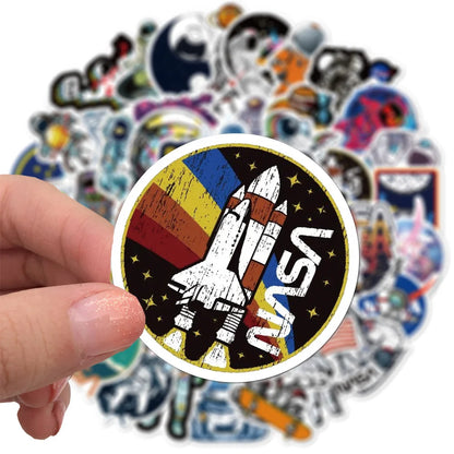 50PCS Space Astronaut Cartoon Graffiti Stickers Luggage Laptop Computer Waterproof No Glue Stickers