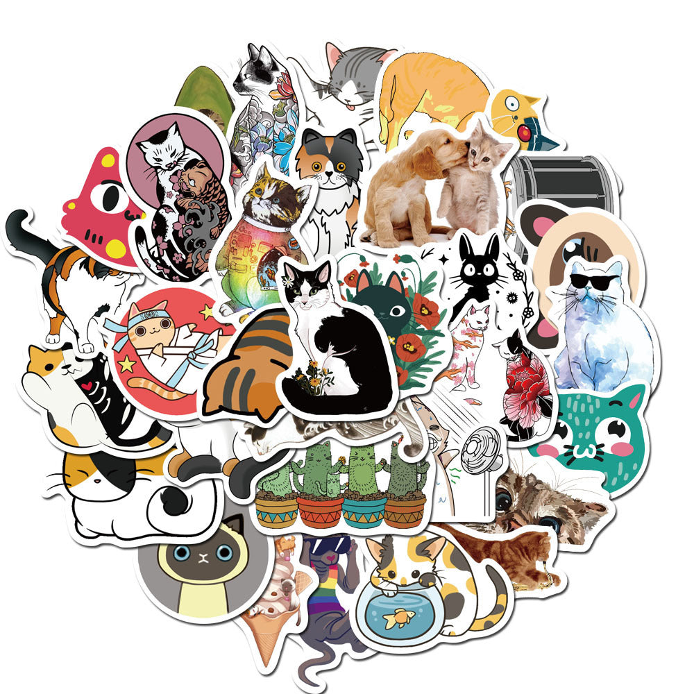 50PCS Cartoon Cute Pet Cat Doodle Stickers, Adorable Feline Vinyl Decals for Scrapbooking, Phone Case, Laptop, Water Bottle & Cat Lover Gifts