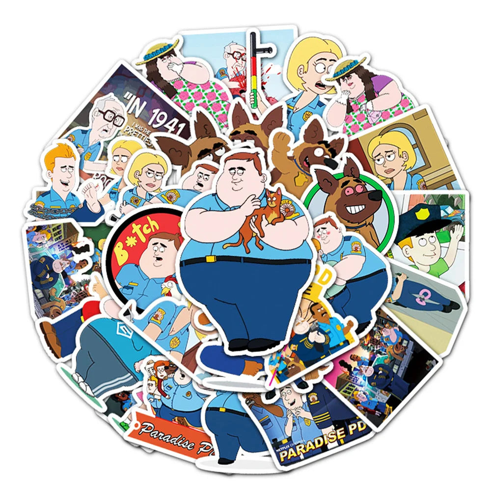 50PCS Paradise Town Police Station Cartoon INS Wind Sticker Laptop Luggage Scooter DIY Decorative Sticker
