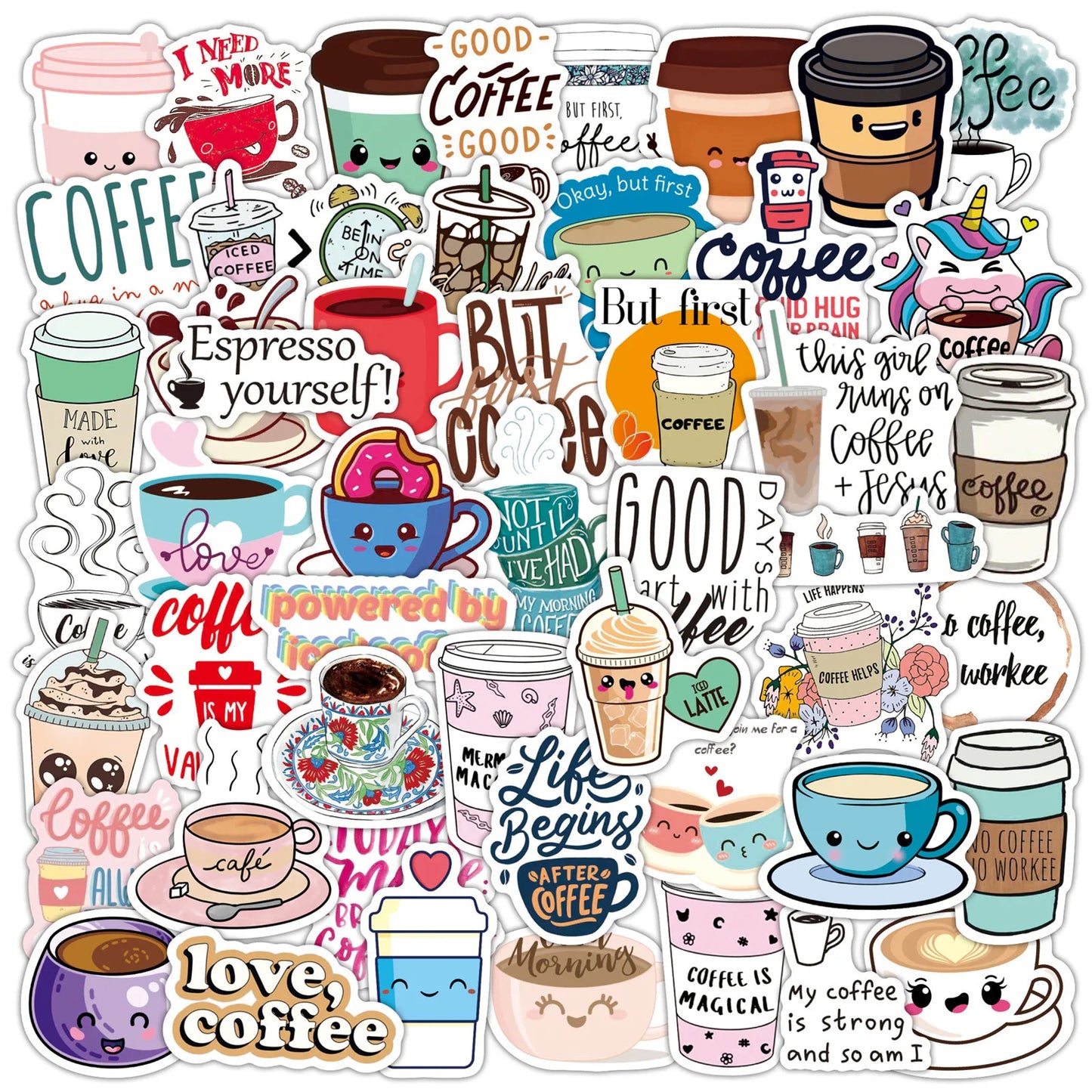50PCS Coffee Cute Cartoon Graffiti Stickers Suitcase Laptop Helmet PVC Custom Waterproof Decorative Stickers