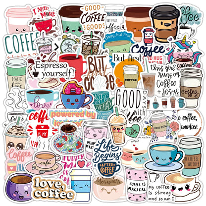 50PCS Coffee Cute Cartoon Graffiti Stickers Suitcase Laptop Helmet PVC Custom Waterproof Decorative Stickers