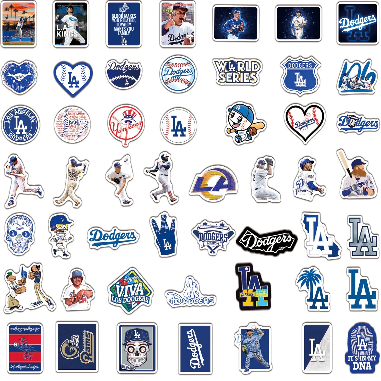 50PCS Dodgers Baseball Stickers Bike Skateboard Guitar Laptop Luggage Waterproof Joke Stickers