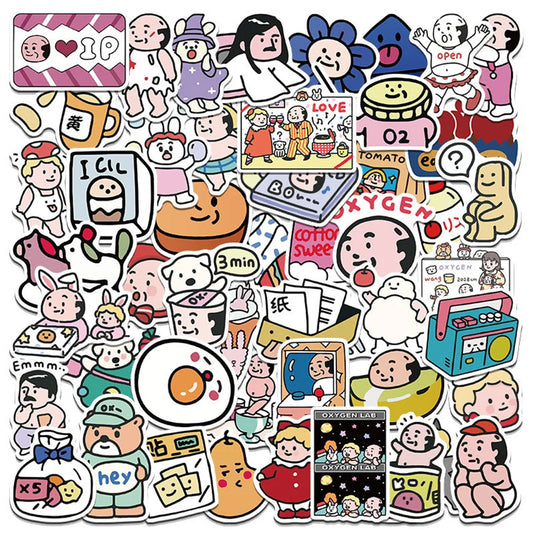 50PCS Art Illustration Popular Creative Cartoon Oxygen Lab Series Decorative Style Graffiti Stickers Personalised Fashion Creative DIY Exquisite Decorative Decals Suitable For Cups, Helmets, Skateboards Popular Stickers Toys