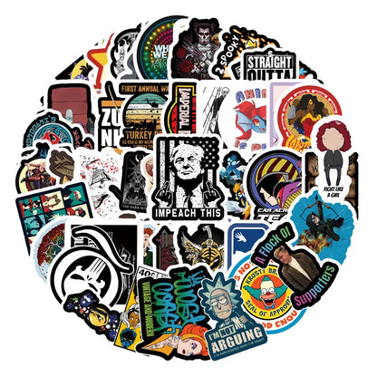 50PCS Trend Personality Graffiti Notebook Guitar Bike Skateboard Gift Toy Waterproof Cartoon Sticker