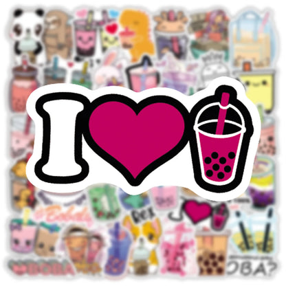 50 pieces of cartoon bubble milk tea cute graffiti stickers, personalized DIY bags, laptops, helmets, PVC waterproof decorative stickers, toys