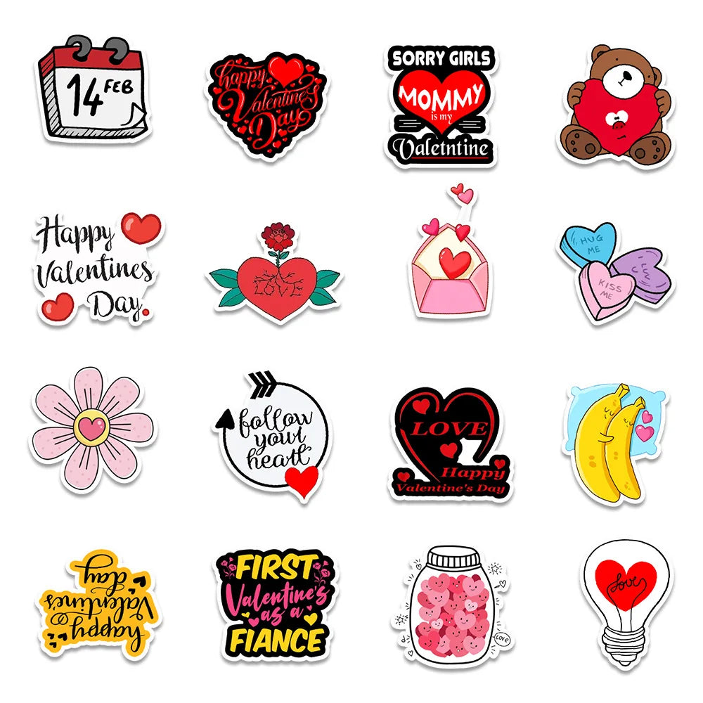 50PCS Valentine's Day series love graffiti stickers, personalized, fashionable and creative decoration DIY exquisite decals luggage, notebook, refrigerator, skateboard, water cup, popular sticker toys
