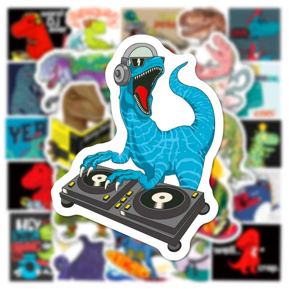50PCS Like Sports and Rock Little Dinosaur Stickers Book Laptop Guitar Motorcycle Luggage DIY Label Decorative