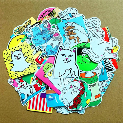 50PCS Cartoon Spoof Middle Finger Cat Graffiti Sticker Notebook Guitar Bike Skateboard Gift Toy Sticker