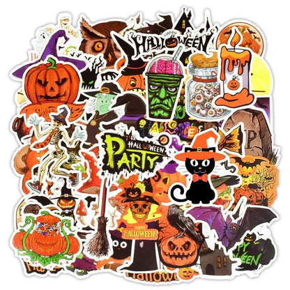 50PCS classic cartoon Halloween horror pumpkin graffiti series decorative style graffiti stickers, personalized, fashionable and creative DIY exquisite decorative stickers, water cups, helmets, skateboards, popular sticker toys