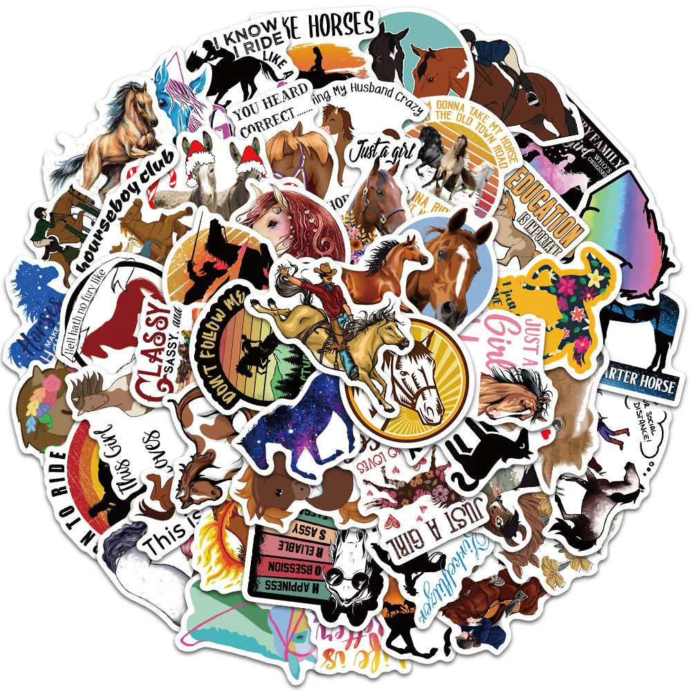 50PCS Horse Racing Sports Stickers New Luggage Laptop Skateboard Insulation Cup Waterproof Stickers