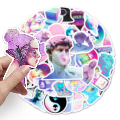 58PCS New Cartoon Animation Non-repeat Steam Wave Graffiti Decoration Suitcase Guitar Waterproof Sticker