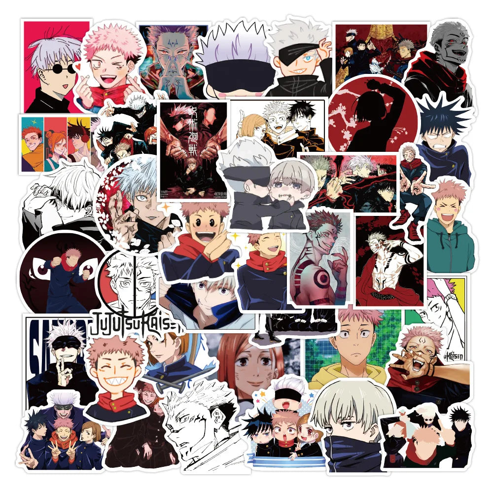 50PCS cartoon Japanese animation Jujutsu Kaisen series graffiti stickers, personalized PVC waterproof decorative stickers, suitable for water cups, laptops, phone cases, luggage decoration stickers and toys