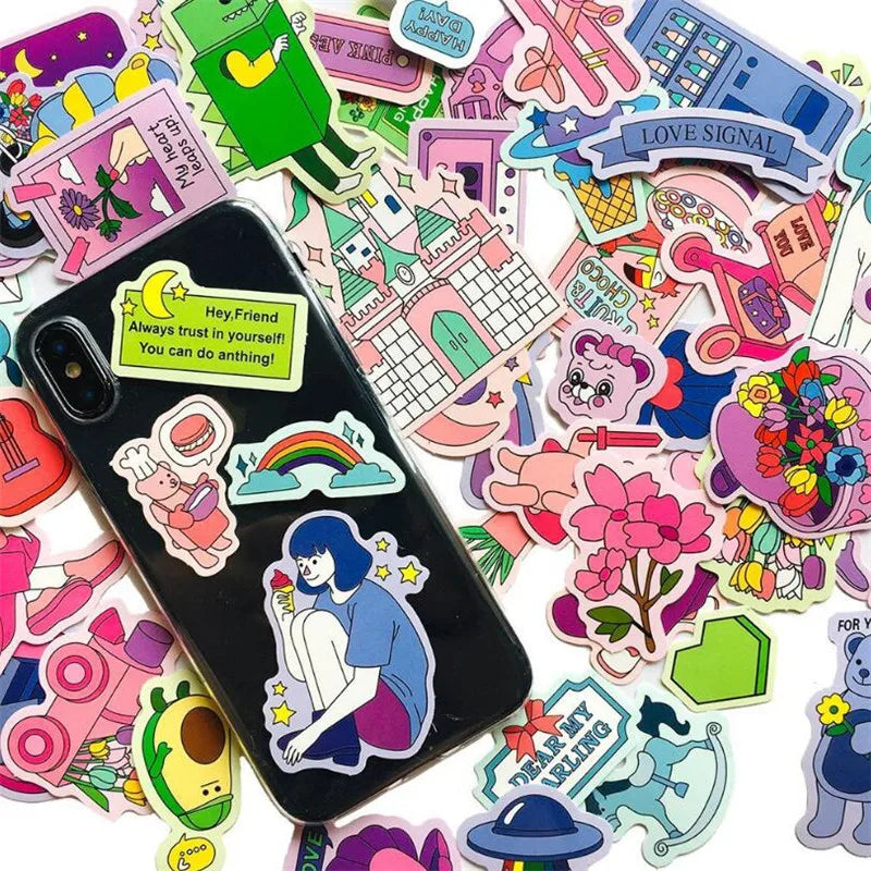 50PCS Korean Literature And Art Color Waterproof Stationery Diary Luggage Stickers Helmet Stickers