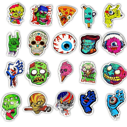 50PCS   Cartoon Horror Halloween Skull Diary Graffiti Mobile Phone Case Decoration Waterproof Sticker Toy
