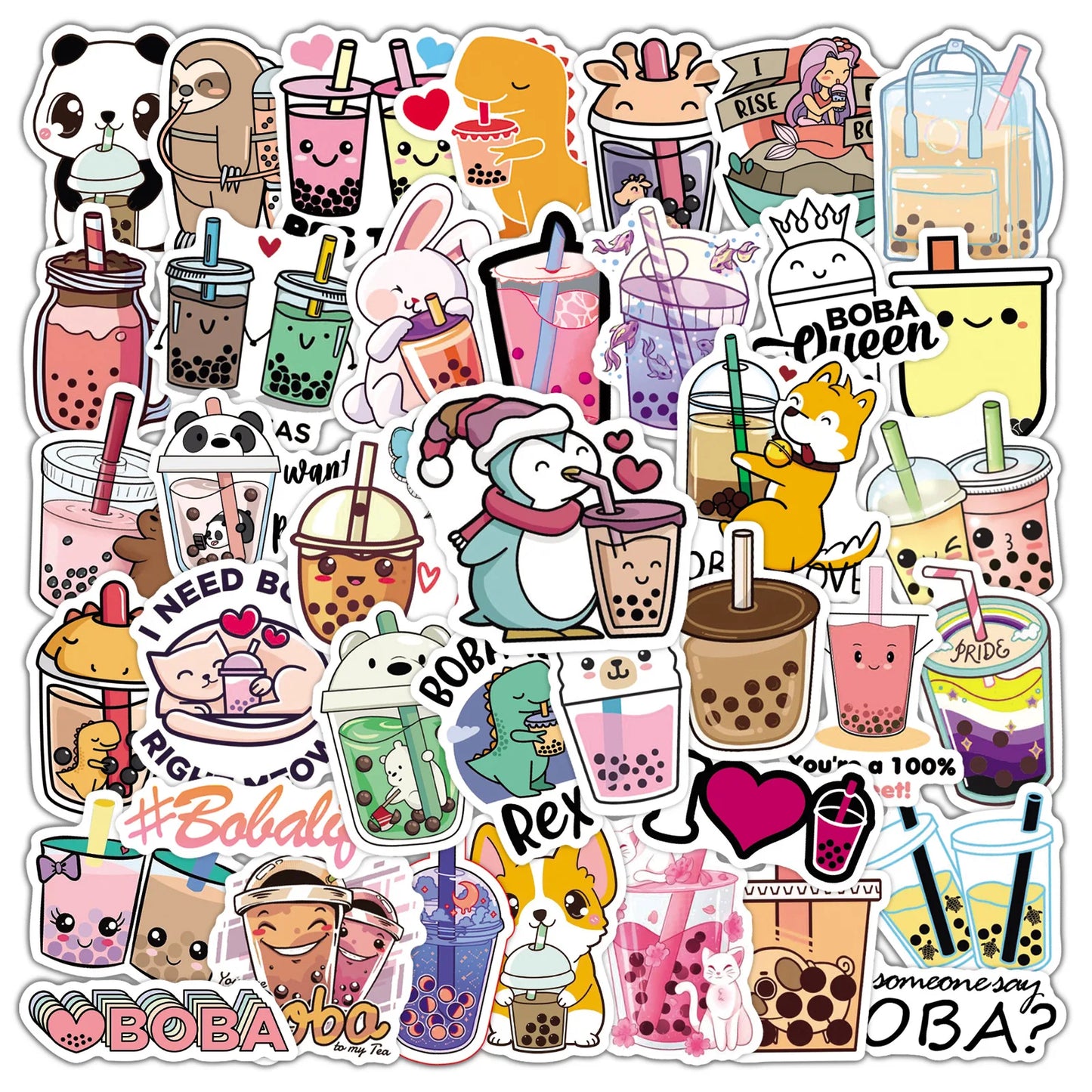 50 pieces of cartoon bubble milk tea cute graffiti stickers, personalized DIY bags, laptops, helmets, PVC waterproof decorative stickers, toys