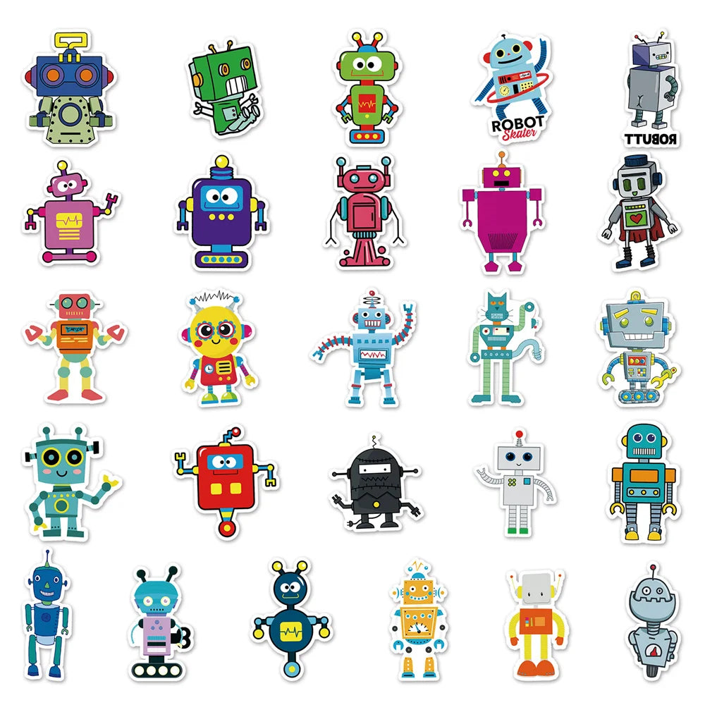 50PCS Robot Graffiti Sticker Personality Cartoon Cute  Sticker DIY Skateboard Luggage Sticker