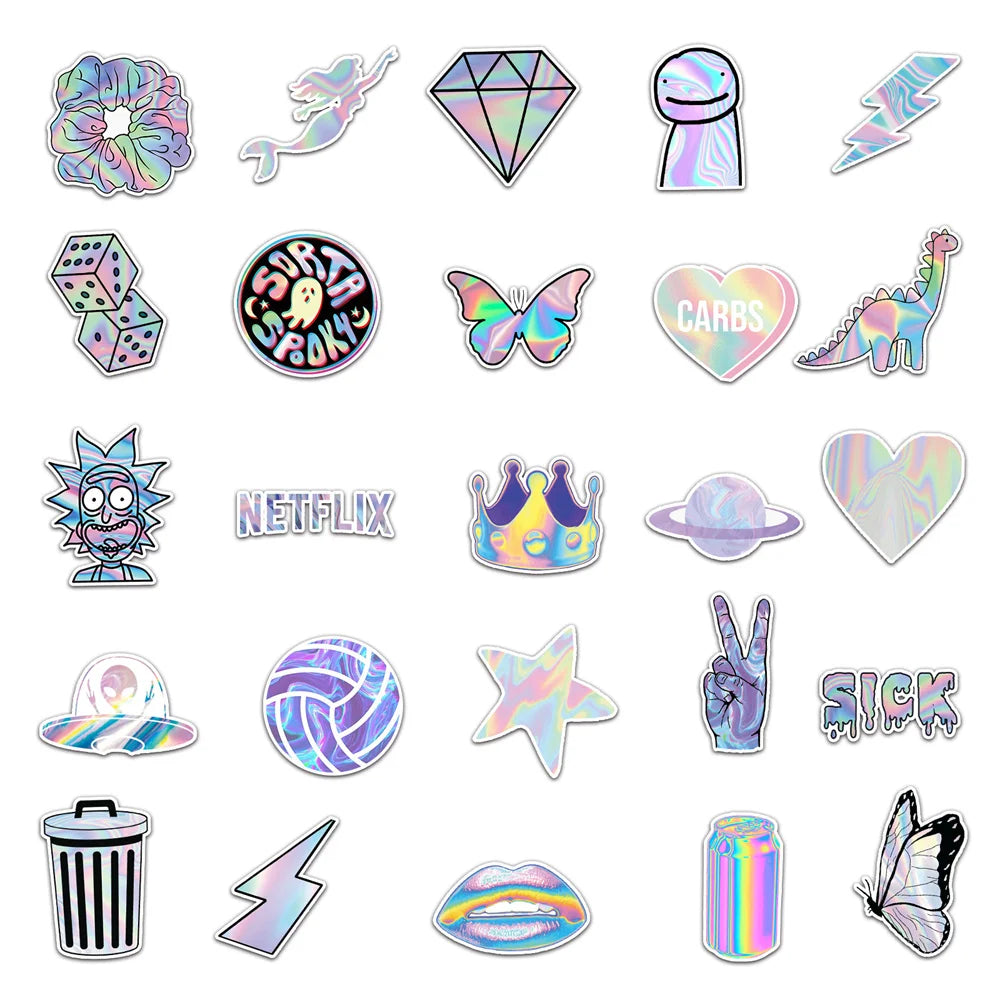 50PCS Laser Creative Trend Sticker Scooter Laptop Car Motorcycle Decorative Waterproof Sticker