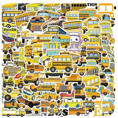 50PCS Cute Cartoon School Bus Graffiti Waterproof Sticker Suitcase Notebook Mobile Phone Children'sWaterCupHelmet