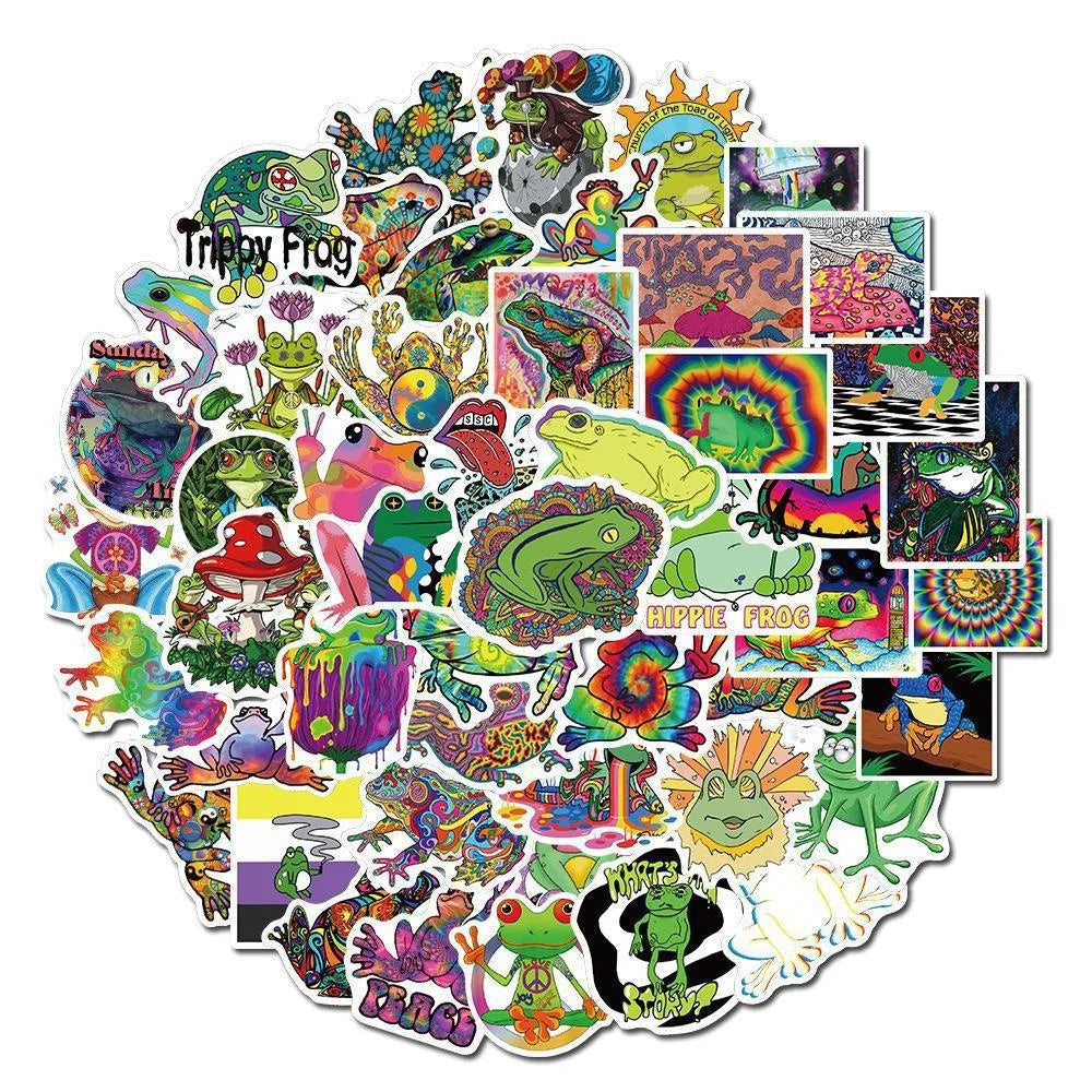 50PCS Psychedelic Aesthetics Cartoon Frog Stickers Toy Luggage Mobile Phone Decoration Graffiti Stickers