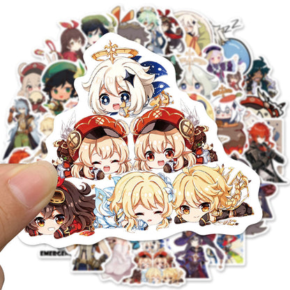 50PCS Genshin Impact Inspired Stickers, Collectible Anime Character Doodles for Fans of the Open-World Adventure