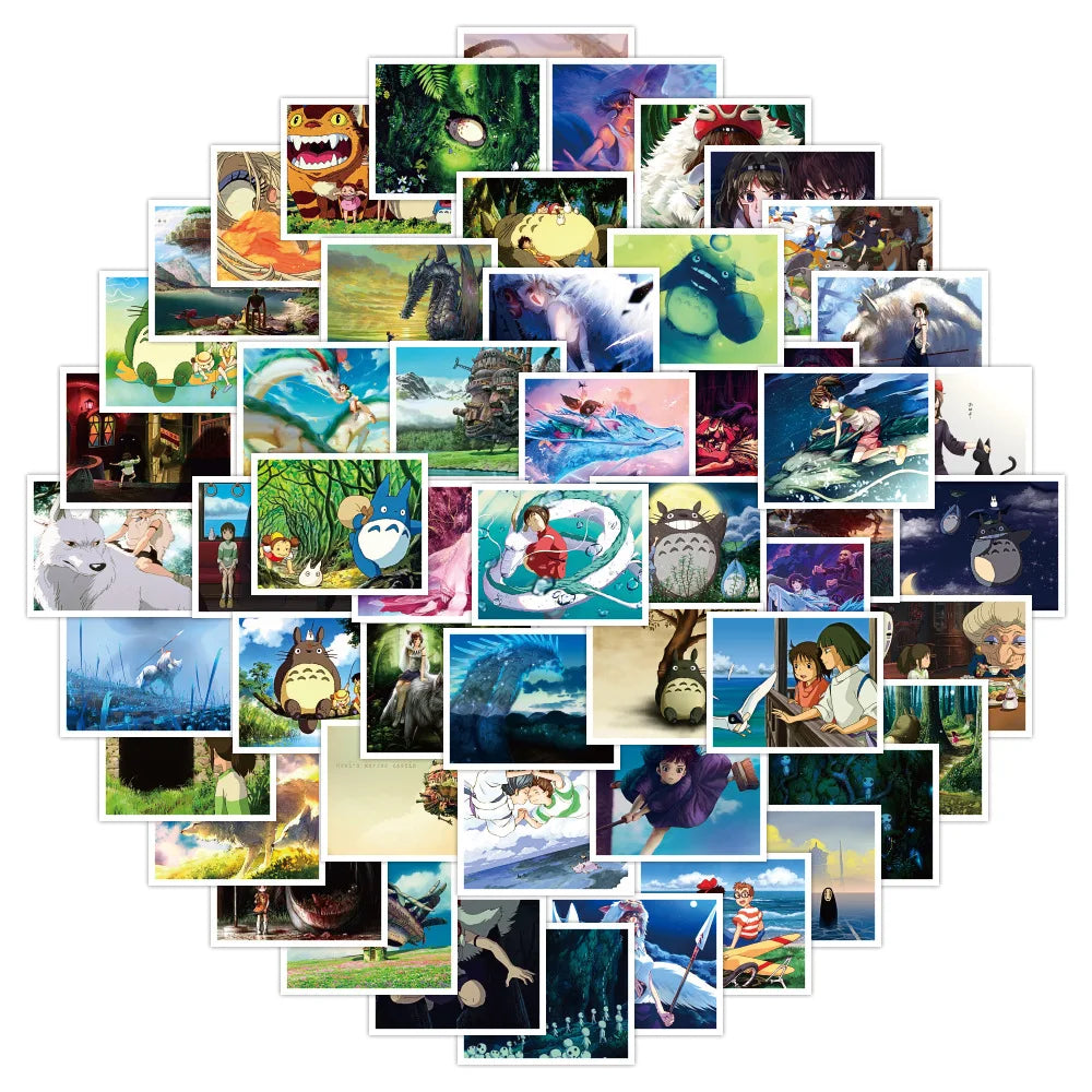 50PCS Japanese Anime Hayao Miyazaki Animation Graffiti Stickers Creative Trend Stickers Refrigerator Computer Guitar Popular Decorative Decals