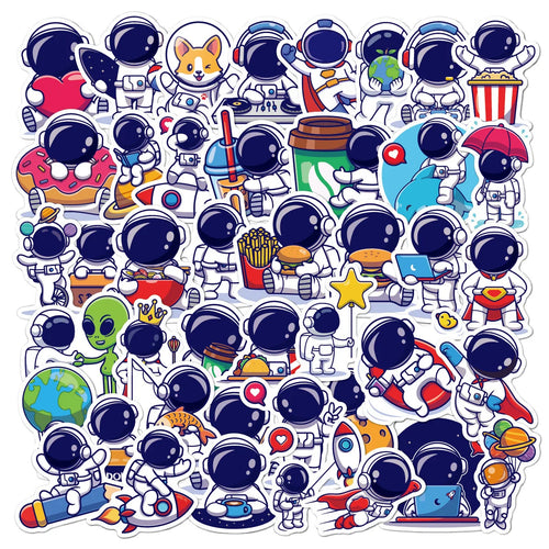 50 pieces of super cute astronaut space cartoon rocket graffiti stickers, suitable for DIY laptop, suitcase, notebook, phone case decoration sticker toys