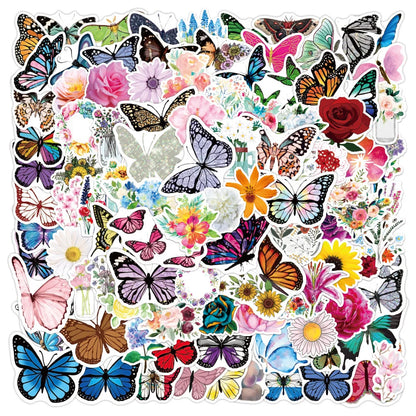 50PCS Color Butterfly Flower Graffiti Stickers Notebook Skateboard Luggage Waterproof Refrigerator Stickers