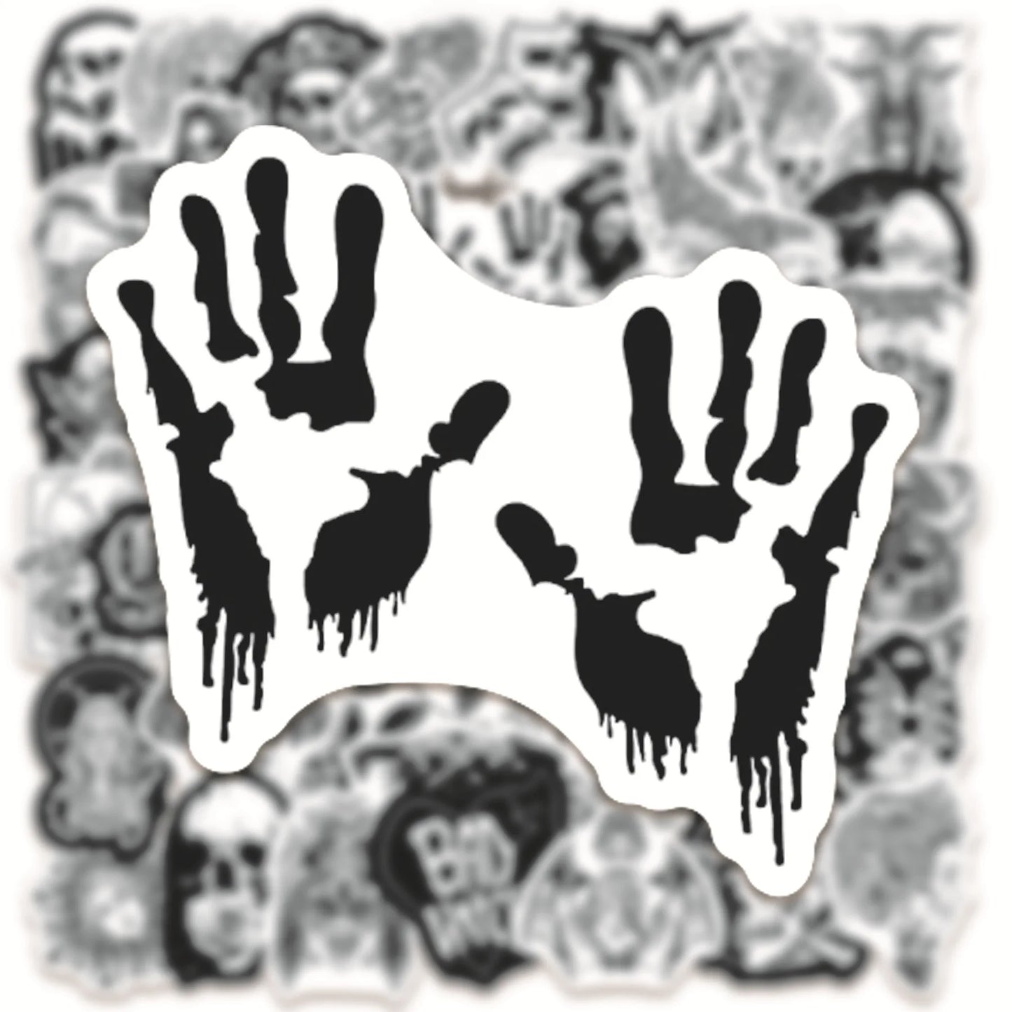 50PCS Black and White Punk Style Gothic Graffiti Sticker Horror Pvc Waterproof Car Notebook Trolley Case Sticker
