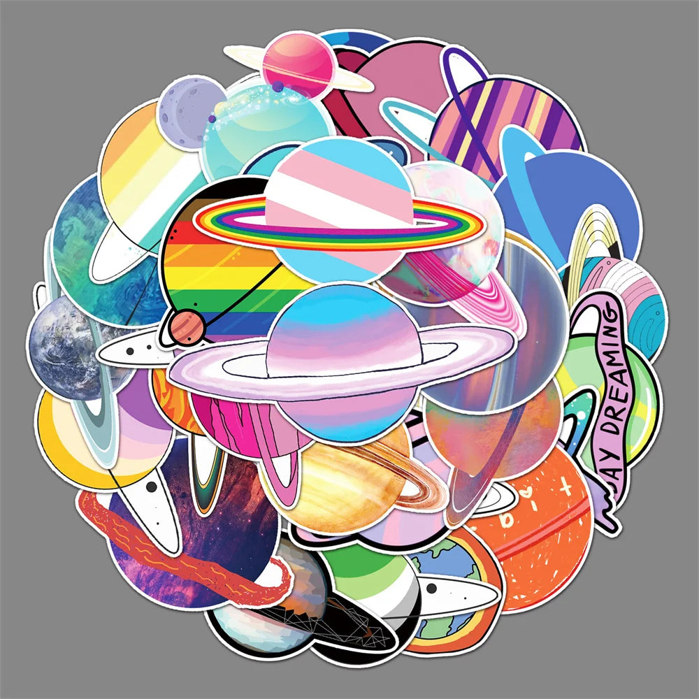 50PCS Trendy Cartoon Galaxy Personality DIY Planet Graffiti Decoration Suitcase Guitar Waterproof Sticker