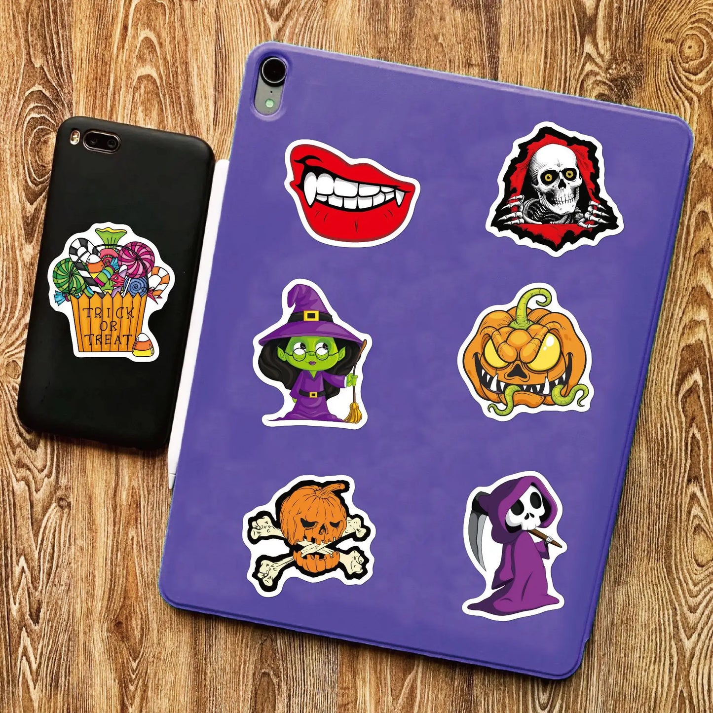 50PCS Halloween Sticker Pumpkin Bat Cartoon Party Sticker Decoration Waterproof Sticker