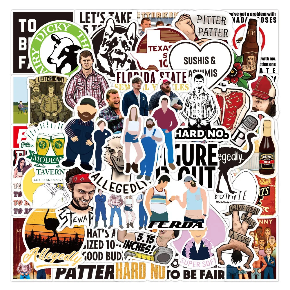 50pcs     LetterkennyTown Graffiti Sticker Waterproof Luggage Compartment Notebook Scooter Water Cup Sticker Custom