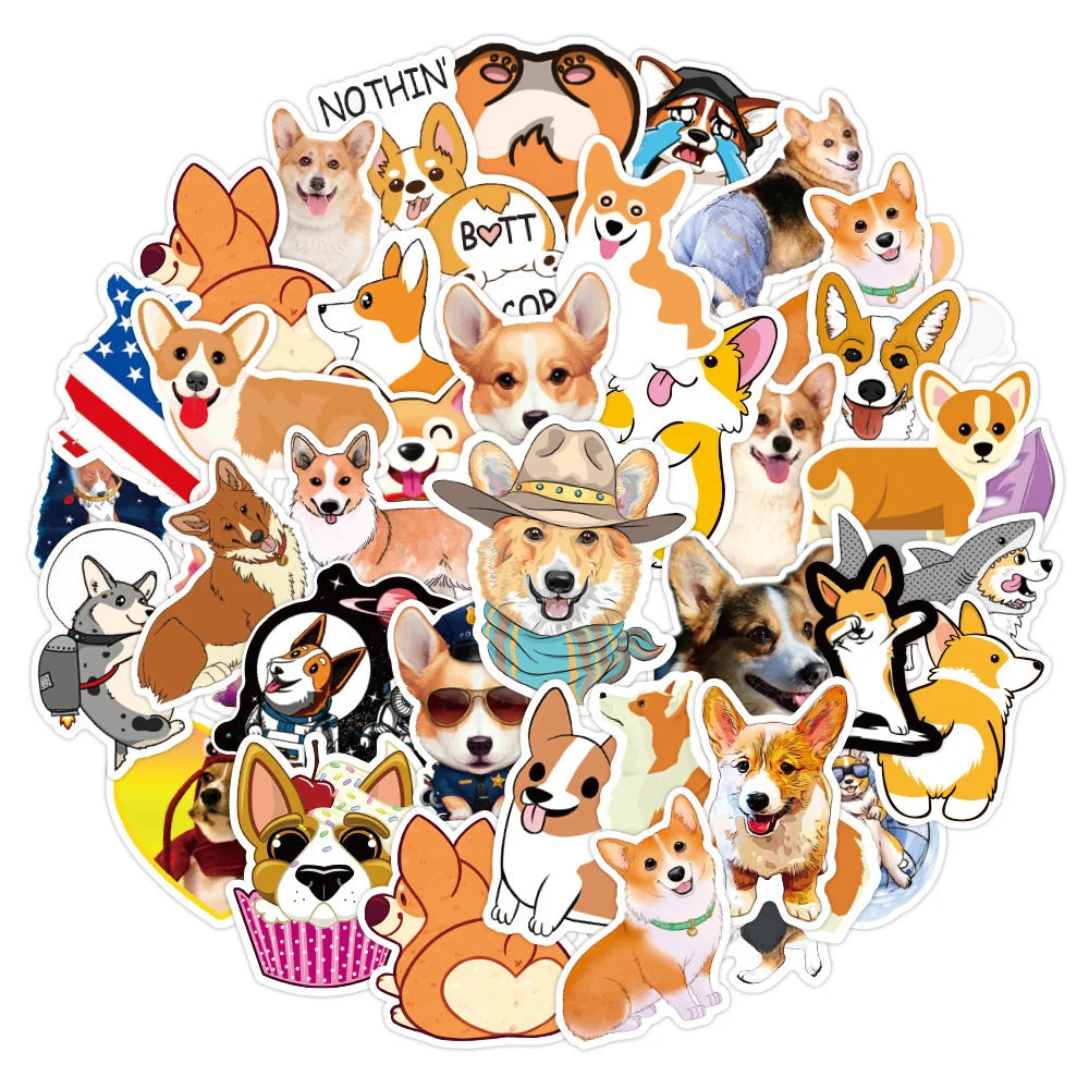 50PCS Cute Corgi Dog DIY Graffiti Decoration Refrigerator Motorcycle Laptop Luggage Toy Cartoon Sticker